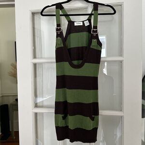 Y2K Green Brown Striped Sweater Dress Women's M